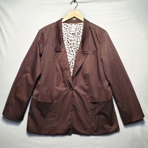 Chicos Blazer Womens Large Brown Leopard Lined One Button Workwear Jacket Career